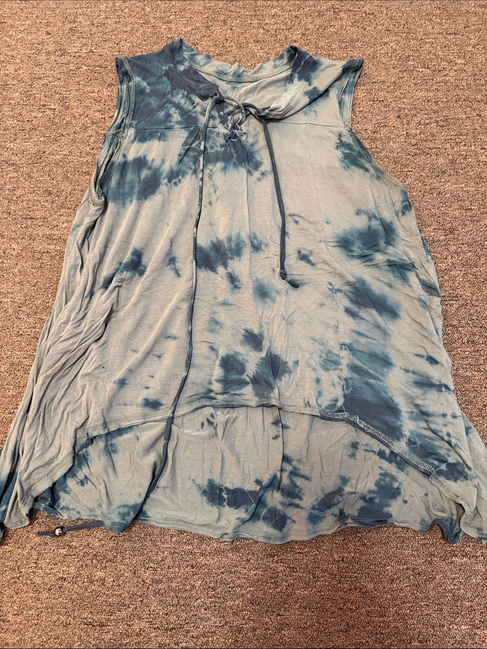 Tie-Dye Lace-Up Sleeveless Tank Top - Blue